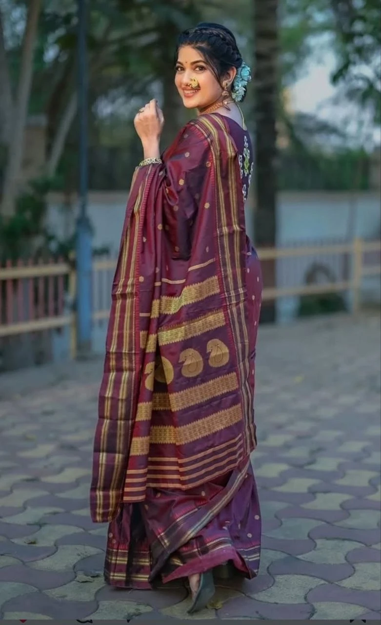 Deep Maroon Gold Zari Narayanapet Soft Silk Saree